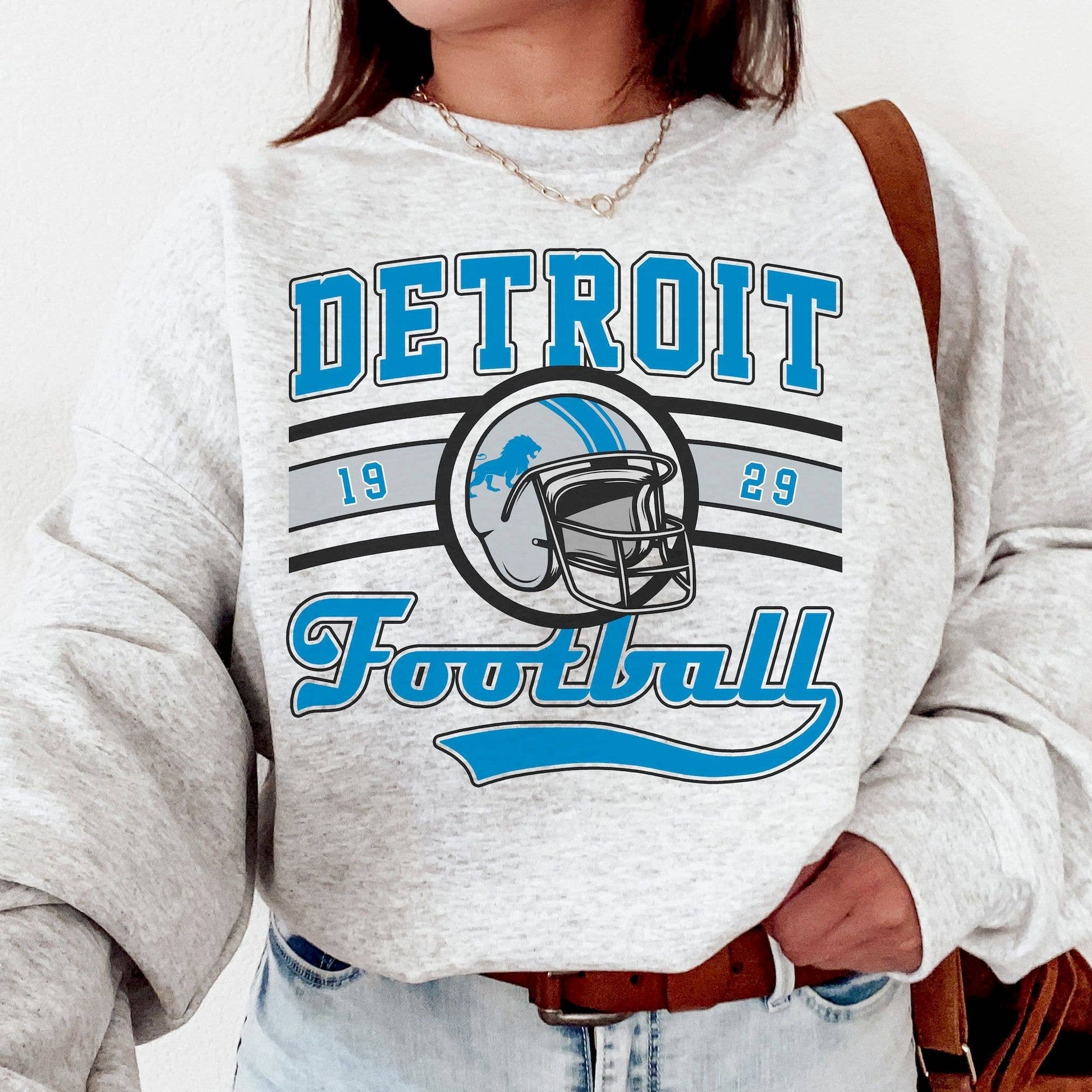 Vintage Detroit Lions Football Sweatshirt, Retro Crewneck Unisex T-shirt, Sweatshirt, Hoodie, Long Sleeve Tee - T-Shirt, Sweatshirt, Hoodie