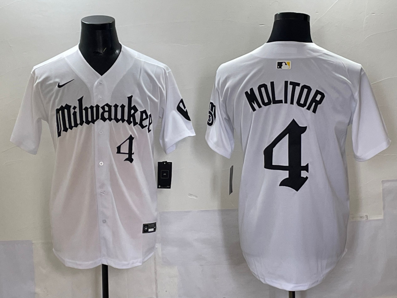 Men's Milwaukee Brewers Paul Molitor #4 White Replica Team Jersey baseball jersey product view 1