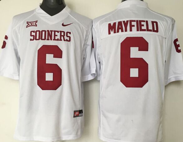 Men's Oklahoma Sooners Baker Mayfield White Player Jersey sports jersey product view 1