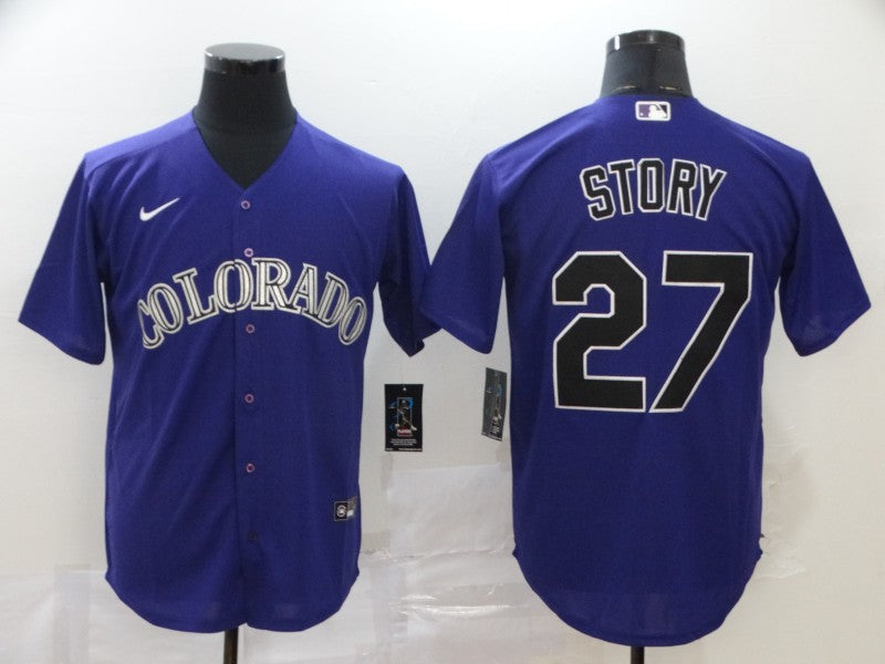 Men's Colorado Rockies Trevor Story #27 Purple Replica Baseball Jersey1 baseball jersey product view 1
