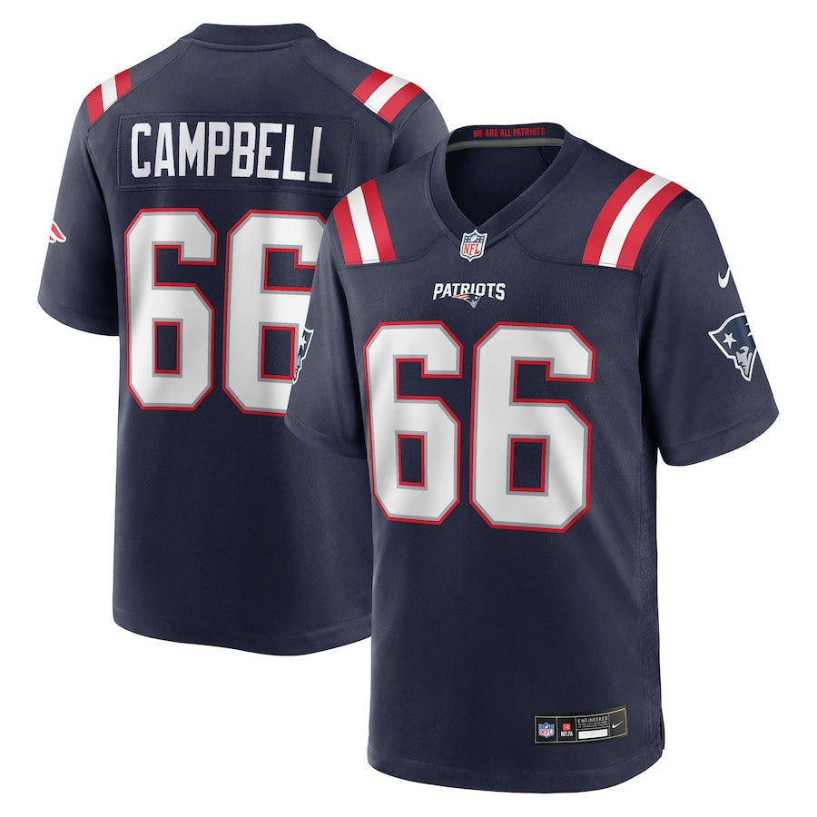 Men's New England Patriots Will Campbell Navy 2025 NFL Draft First Round Pick Game Jersey football jersey product view 1