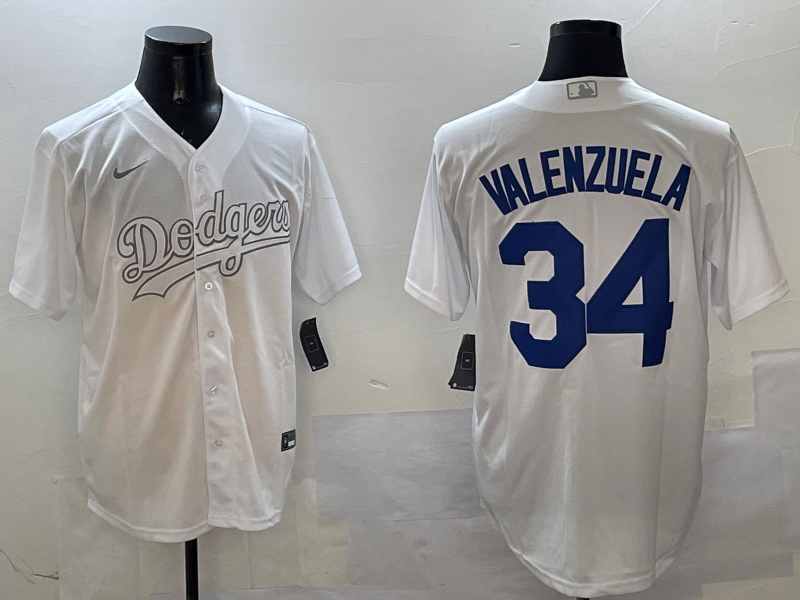 Men's Los Angeles Dodgers Fernando Valenzuela #34 White Game Jersey baseball jersey product view 1