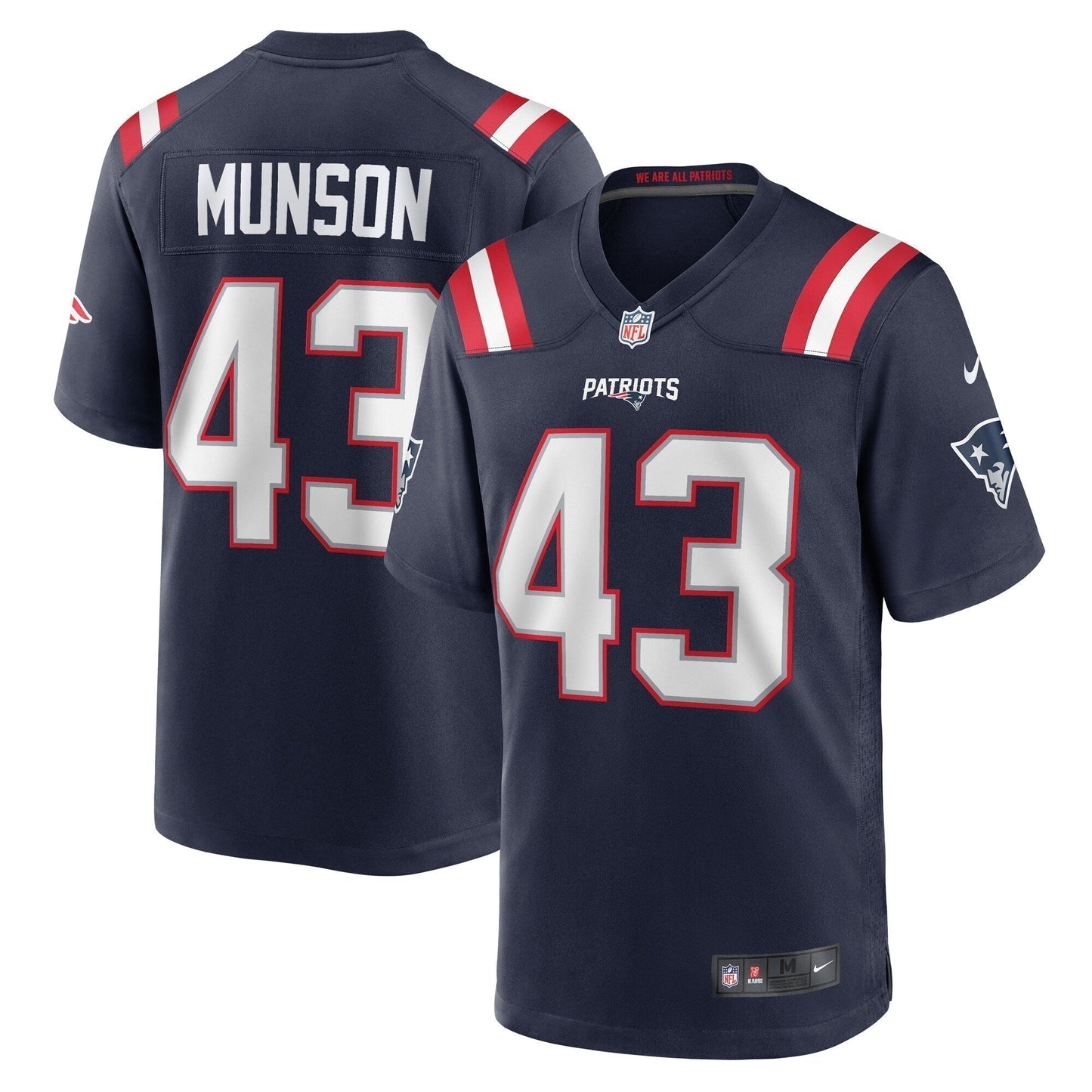 Calvin Munson New England Patriots Home Game Jersey - Navy football jersey product view 1