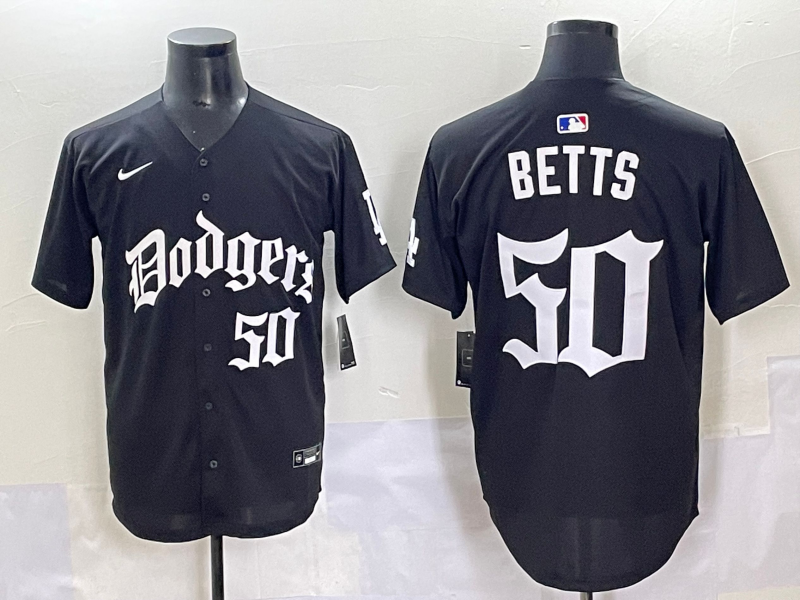 Men's Los Angeles Dodgers Mookie Betts #50 Black Alternate Player Jersey baseball jersey product view 1