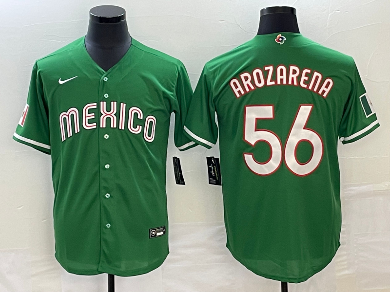 Men's 2023 World Baseball Classic Randy Arozarena Mexico Green Jersey baseball jersey product view 1
