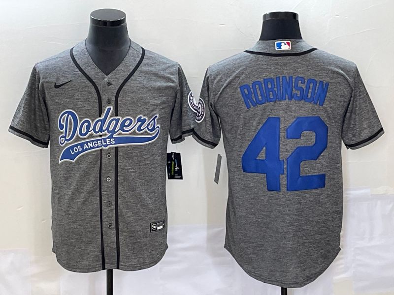 Men's Los Angeles Dodgers Jackie Robinson Gray Game Jersey Joint Edition baseball jersey product view 1