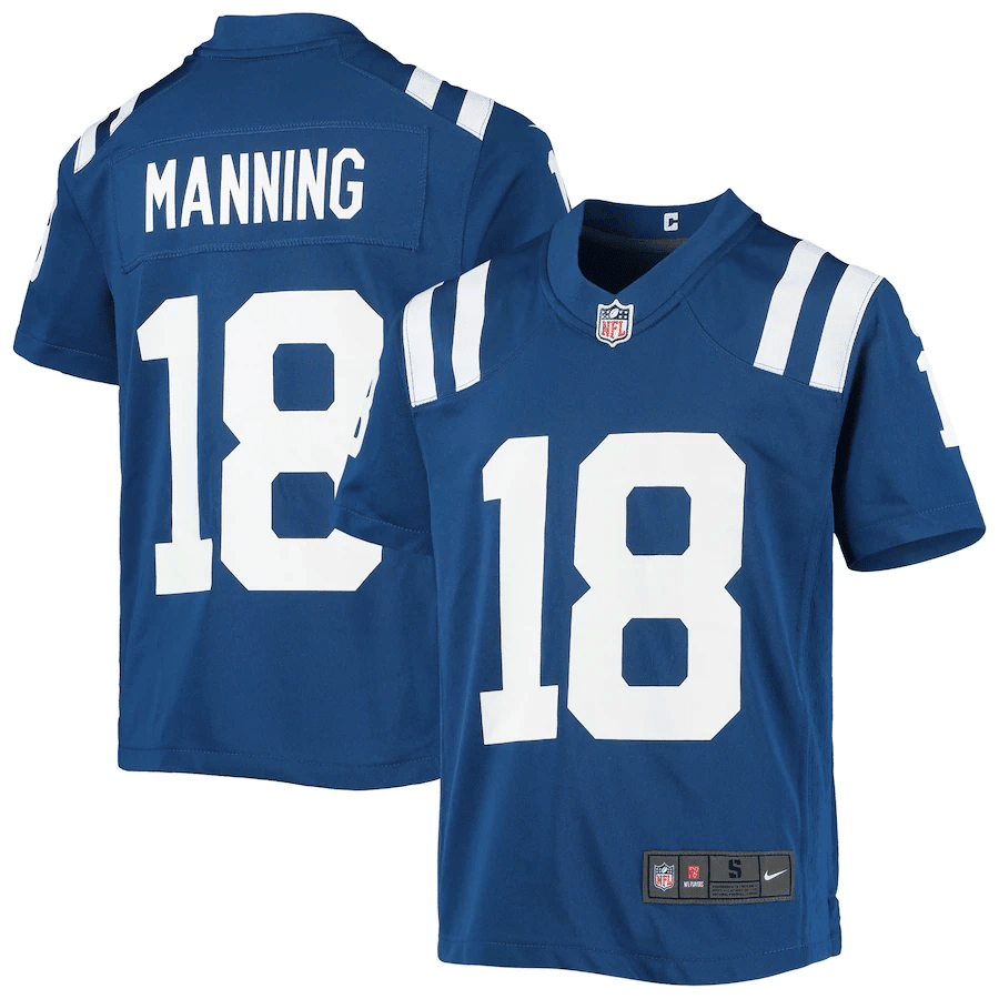 Peyton Manning 18 Indianapolis Colts Youth Retired Player Game Jersey - Royal football jersey product view 1