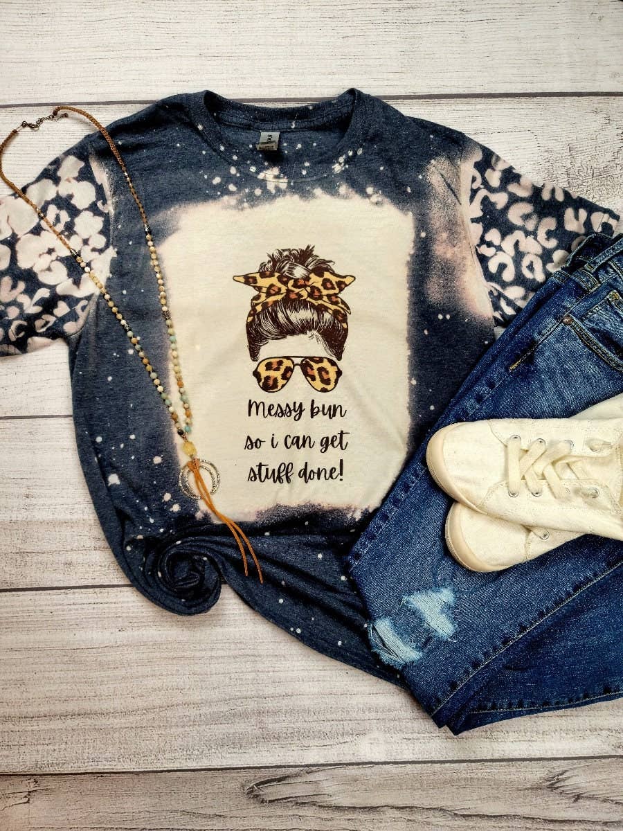 Momlife Messy Bun Bleached Tee - Get Stuff Done Shirt Unisex T-shirt, Sweatshirt, Hoodie, Long Sleeve Tee - T-Shirt, Sweatshirt, Hoodie