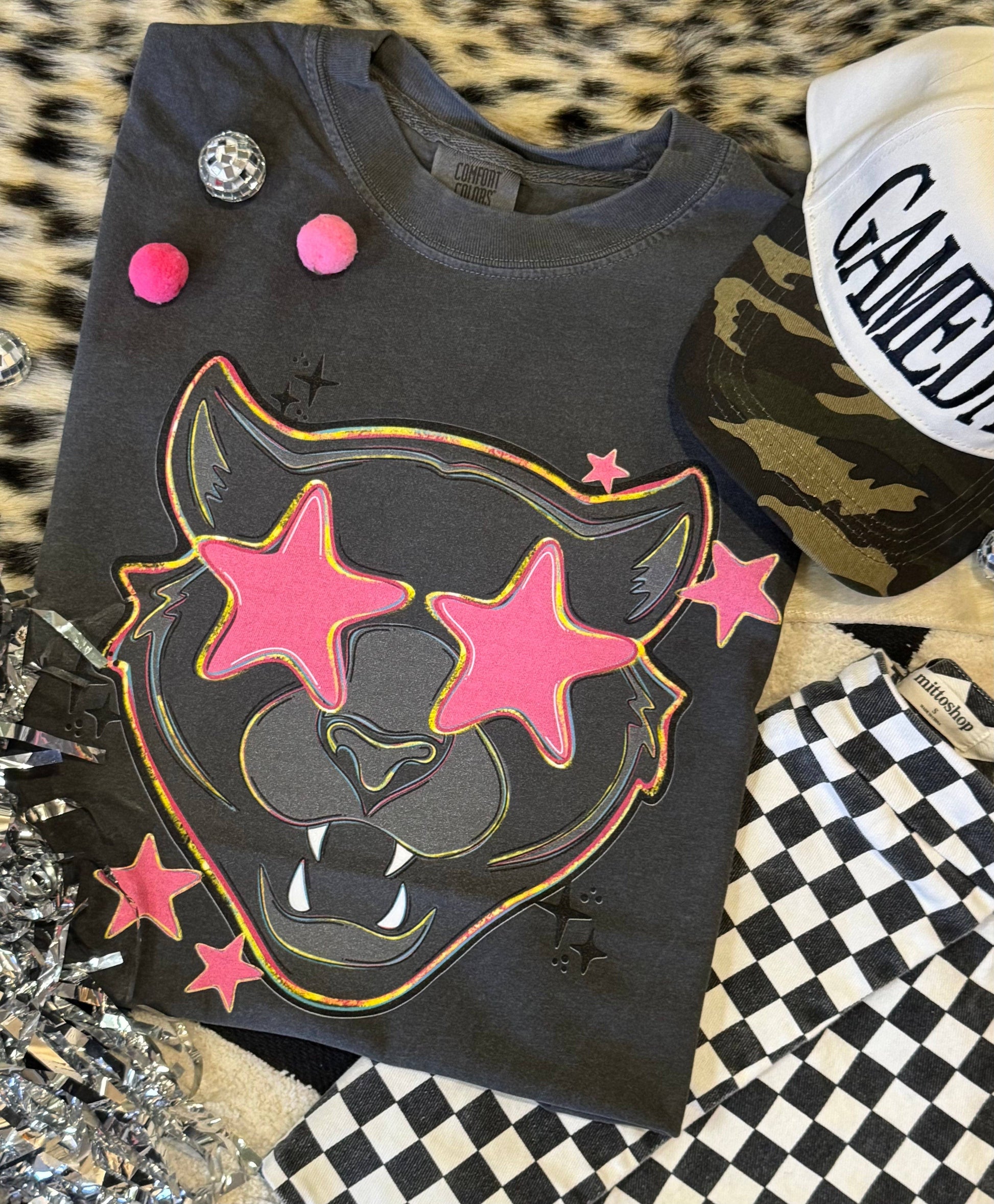 Panthers Pink Star Mascot Tee Unisex T-shirt, Sweatshirt, Hoodie, Long Sleeve Tee - T-Shirt, Sweatshirt, Hoodie