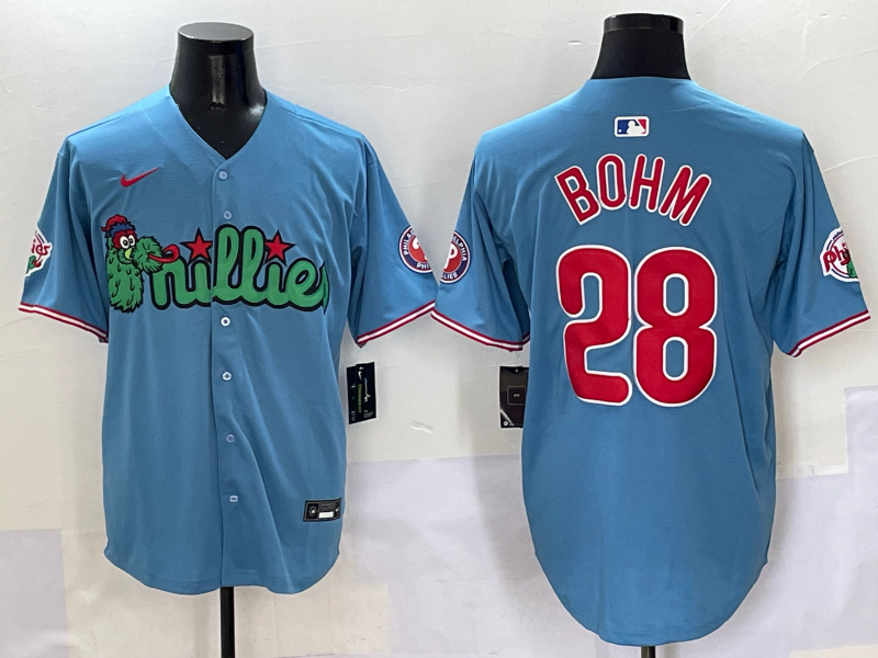 Men's Philadelphia Phillies Alec Bohm Blue Player Jersey baseball jersey product view 1