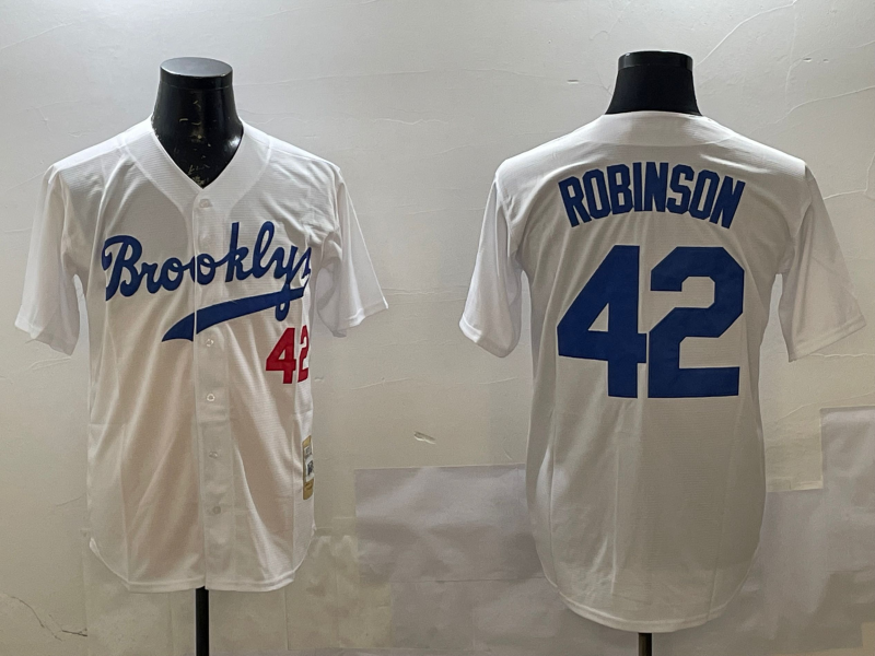 Men's Los Angeles Dodgers Jackie Robinson #42 White Cooperstown Collection Player Jersey baseball jersey product view 1