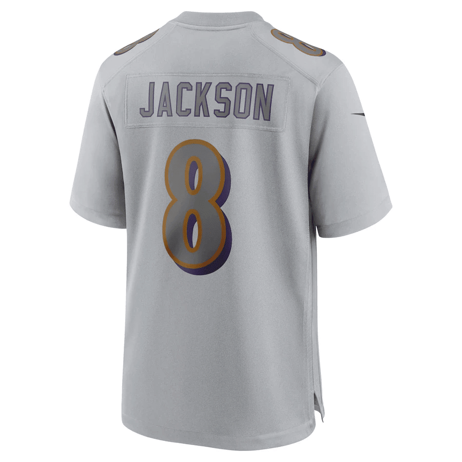 Lamar Jackson 8 Baltimore Ravens Men Atmosphere Fashion Game Jersey - Gray football jersey product view 3