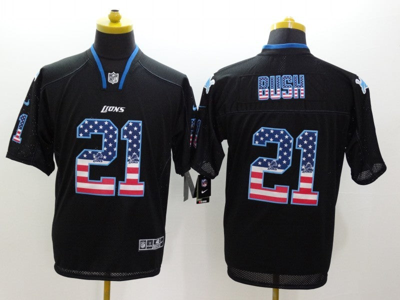 Men's Detroit Lions Reggie Bush #21 Black Game Player Jersey1 football jersey product view 1