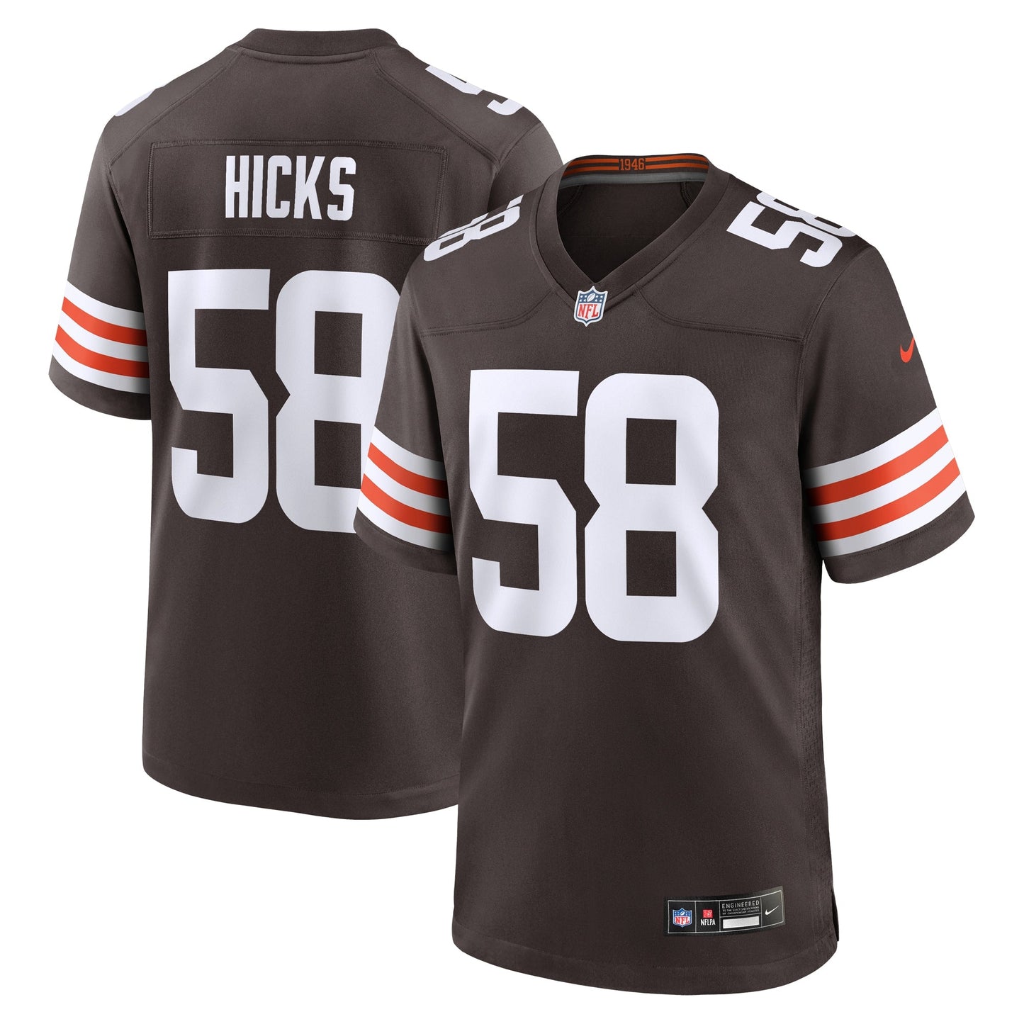 Jordan Hicks Cleveland Browns Game Jersey - Brown football jersey product view 1