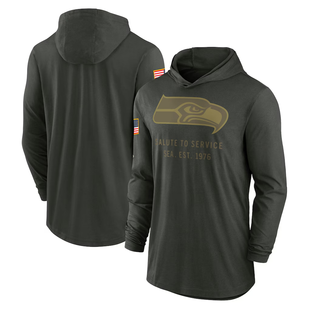 Men's Seattle Seahawks Forest Green 2025 Salute to Service Sideline Dri-FIT Lightweight Hooded Pullover football jersey product view 1