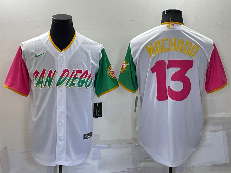 Men's San Diego Padres Manny Machado #13 White Player Game Jersey baseball jersey product view 1
