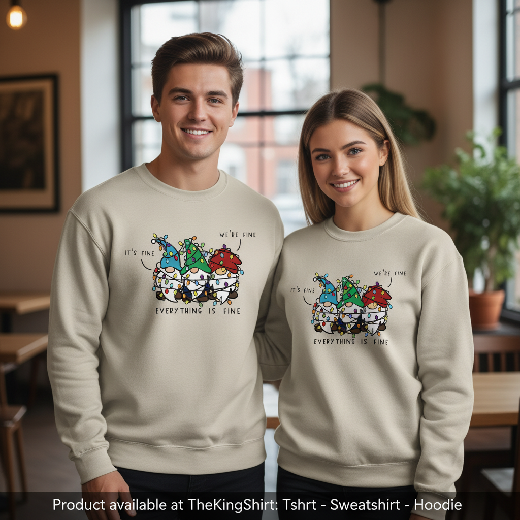 Everything's Fine Gnome Sweatshirt Funny Christmas Sweatshir Unisex T-shirt, Sweatshirt, Hoodie, Long Sleeve Tee - T-Shirt, Sweatshirt, Hoodie