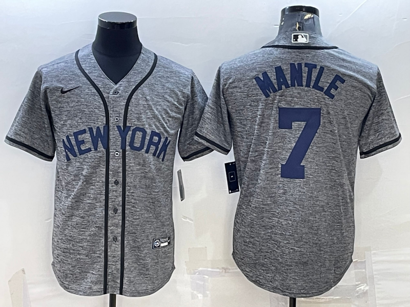 Men's New York Yankees Mickey Mantle Gray Replica Player Jersey baseball jersey product view 1