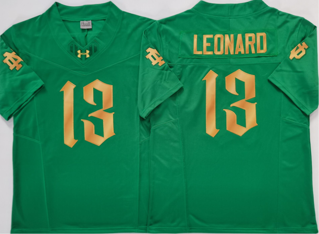 Men's Norte Dame Fighting Irish Riley Leonard Green Player Game Jersey sports jersey product view 1