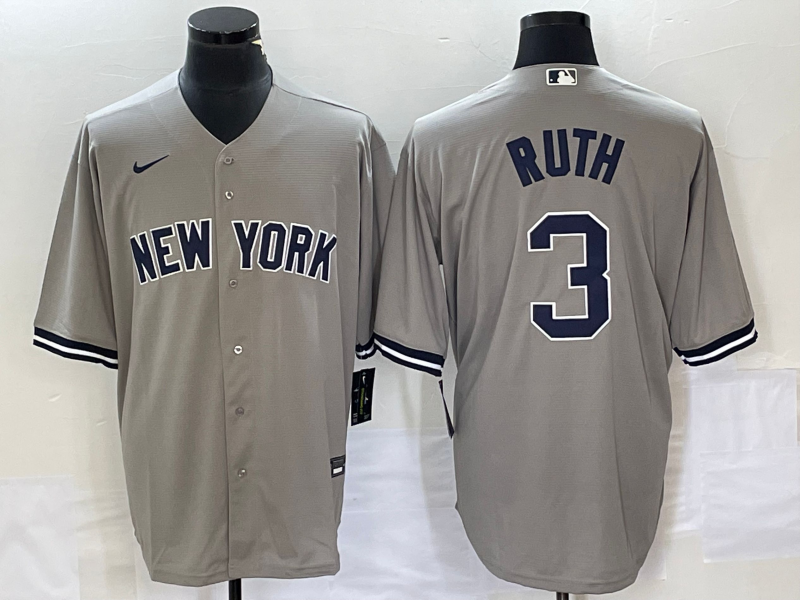 Men's New York Yankees Babe Ruth Gray Replica Player Jersey baseball jersey product view 1