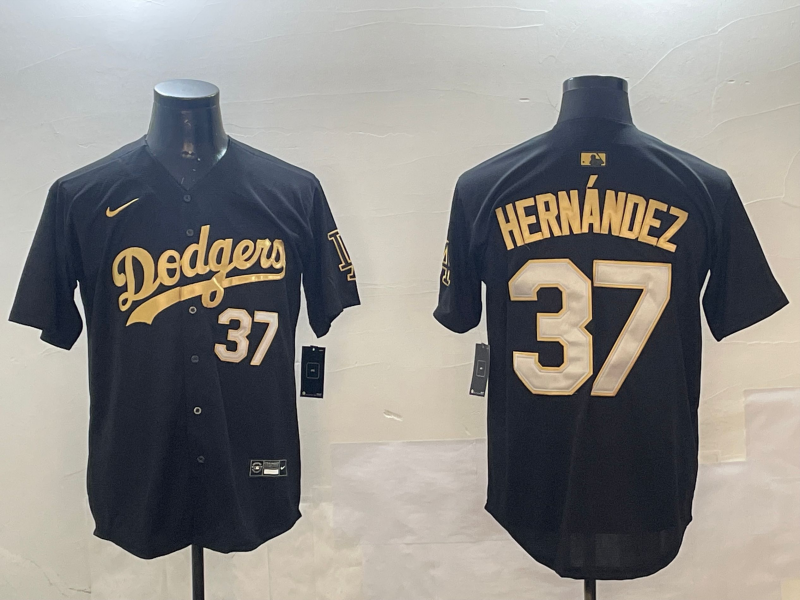 Men's Los Angeles Dodgers Teoscar Hernandez #37 Black Player Game Jersey baseball jersey product view 1