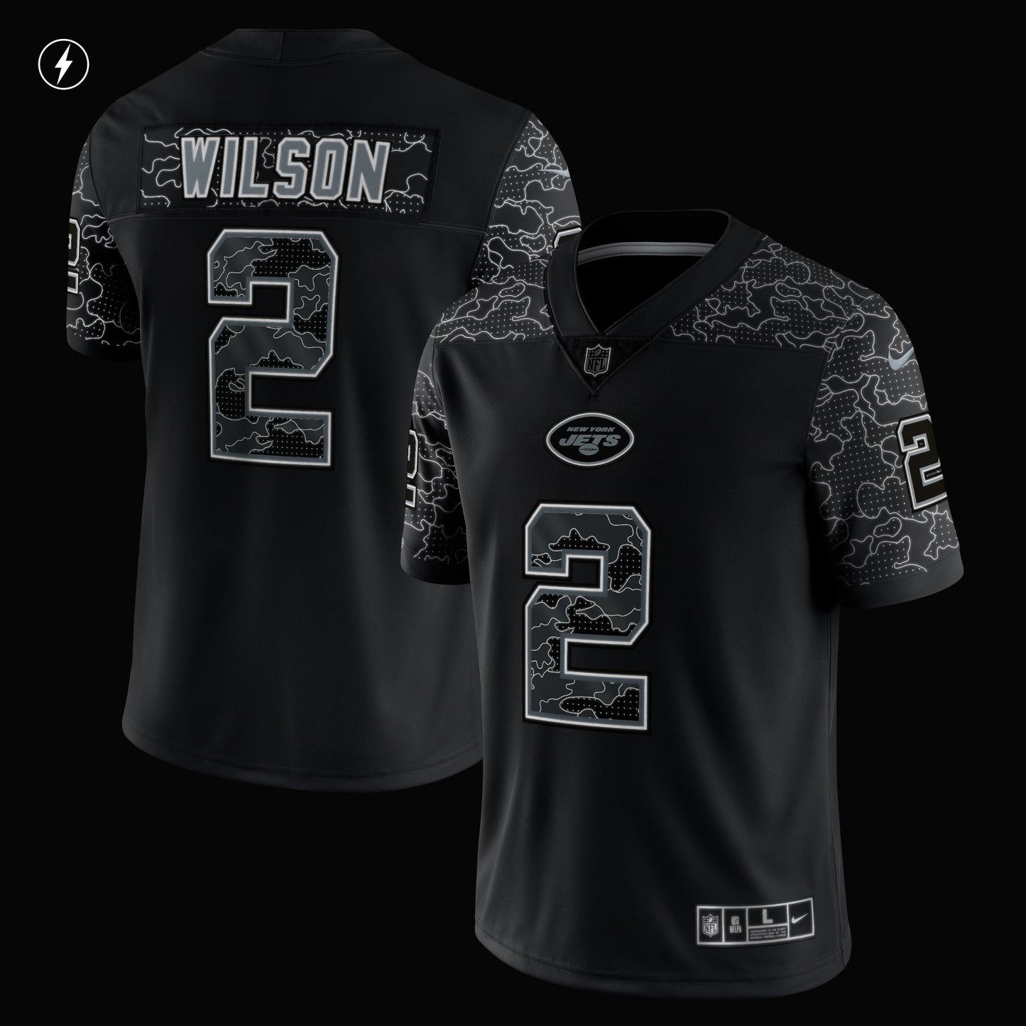 Zach Wilson New York Jets RFLCTV Limited Jersey - Black football jersey product view 2