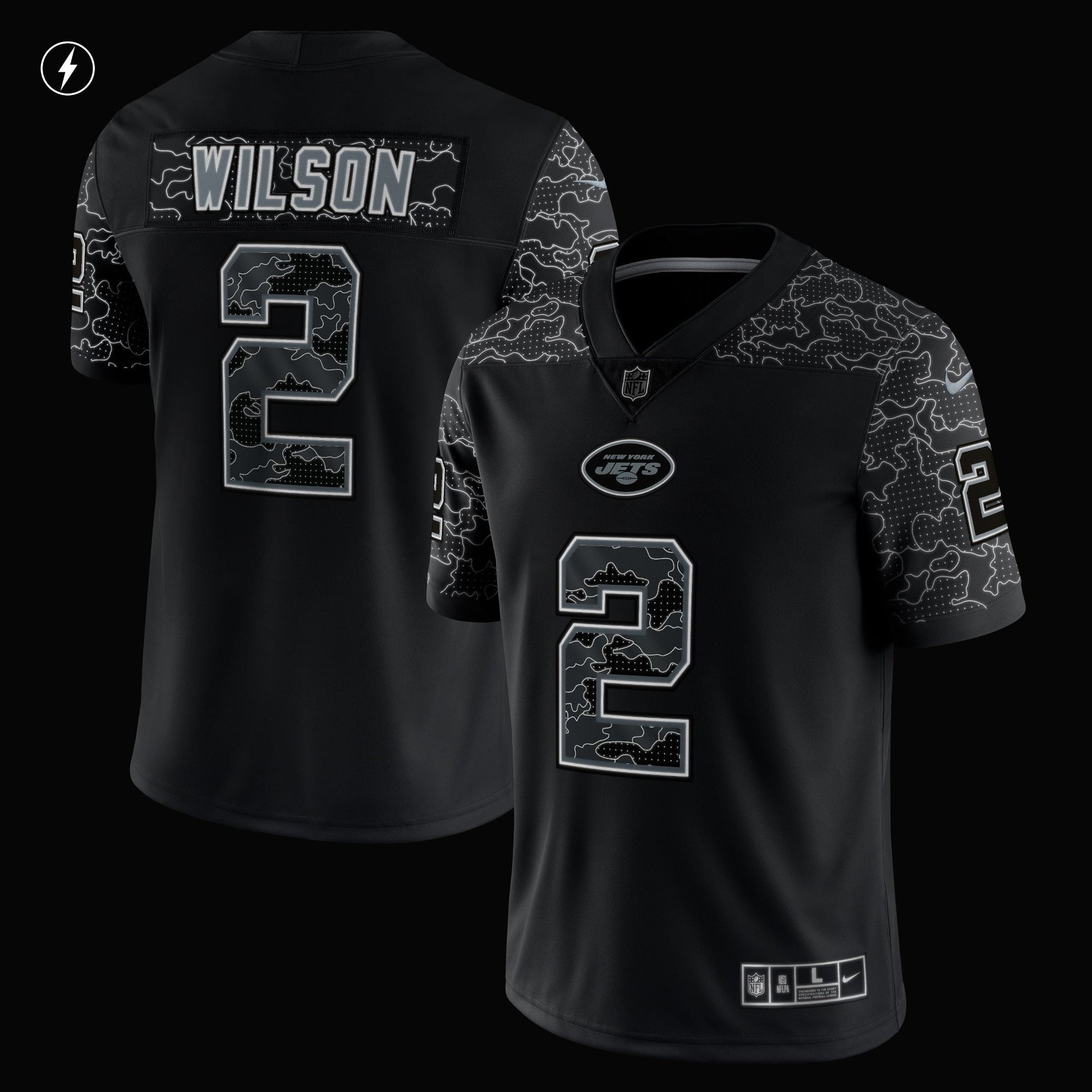 Zach Wilson New York Jets RFLCTV Limited Jersey - Black football jersey product view 2