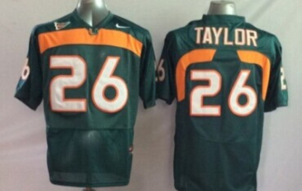 Men's Miami Hurricanes Sean Taylor Green Team Football Jersey football jersey product view 1