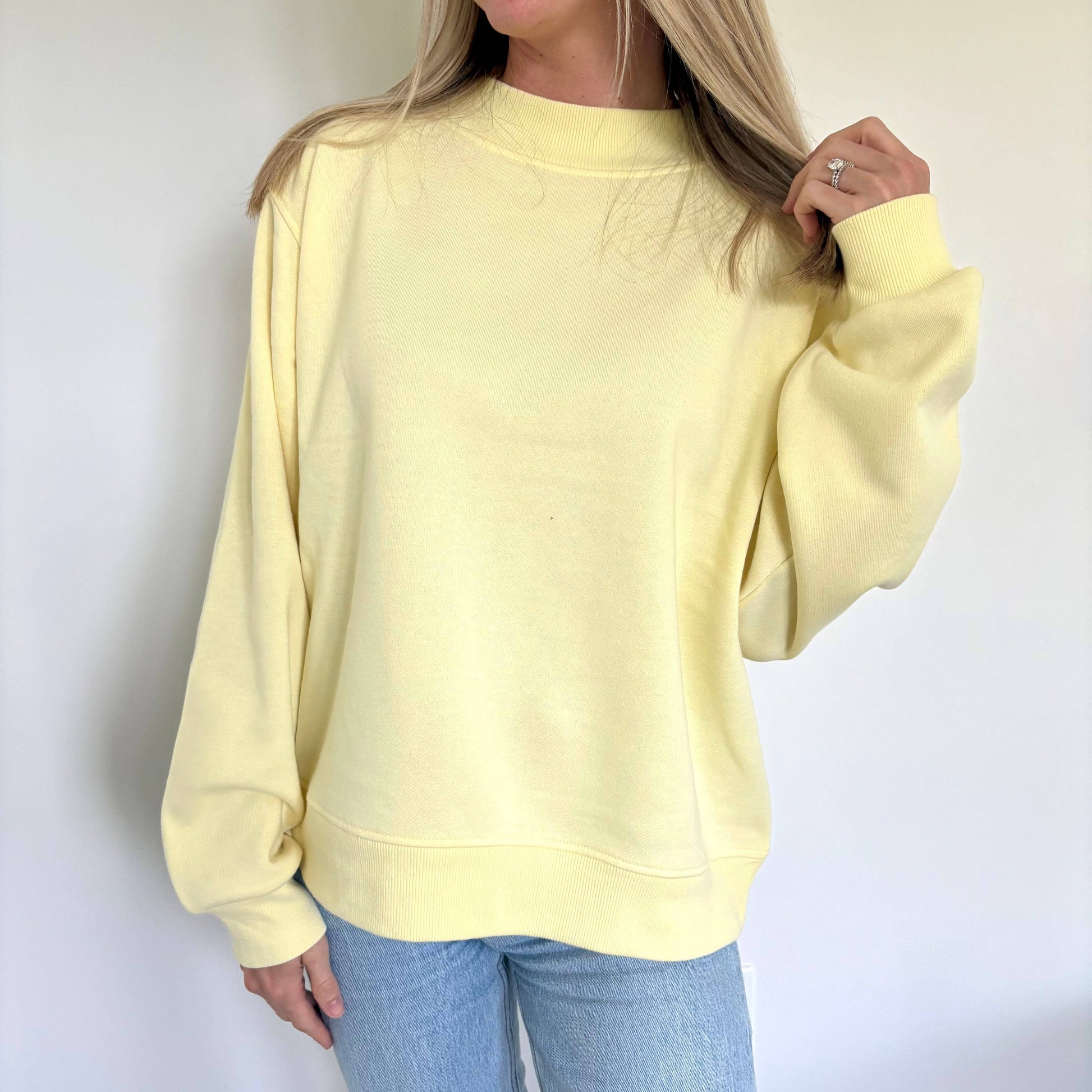 Butter Yellow Oversized Fleece Mockneck Unisex T-shirt, Sweatshirt, Hoodie, Long Sleeve Tee - T-Shirt, Sweatshirt, Hoodie