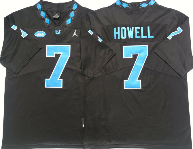 Men's North Carolina Tar Heels Sam Howell Black Player Game Jersey sports jersey product view 1