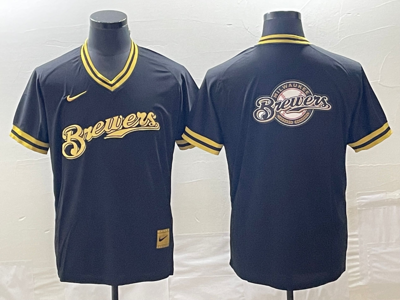 Men's Milwaukee Brewers Black Replica Team Jersey baseball jersey product view 1