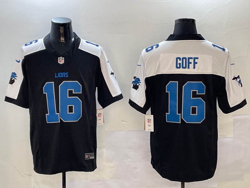 Men's Detroit Lions Jared Goff #16 Black Alternate Game Jersey1 football jersey product view 1