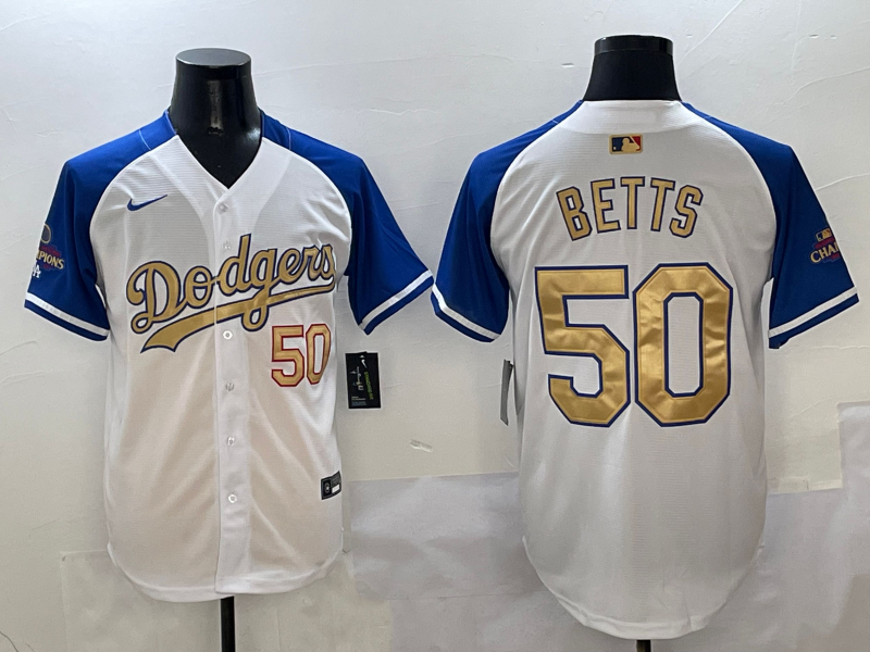Men's Los Angeles Dodgers Mookie Betts #50 White 2025 Gold Collection Player Jersey baseball jersey product view 1