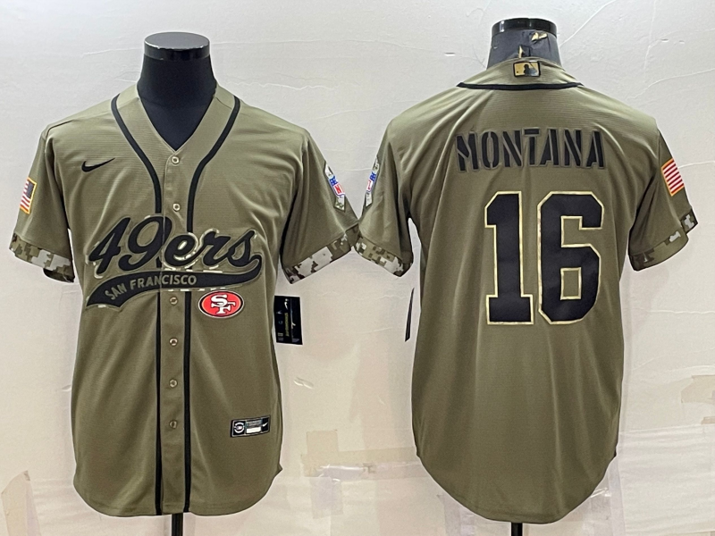 Men's San Francisco 49ers Joe Montana #16 Olive 2022 Salute To Service Retired Player Limited Jersey1 Joint Edition football jersey product view 1