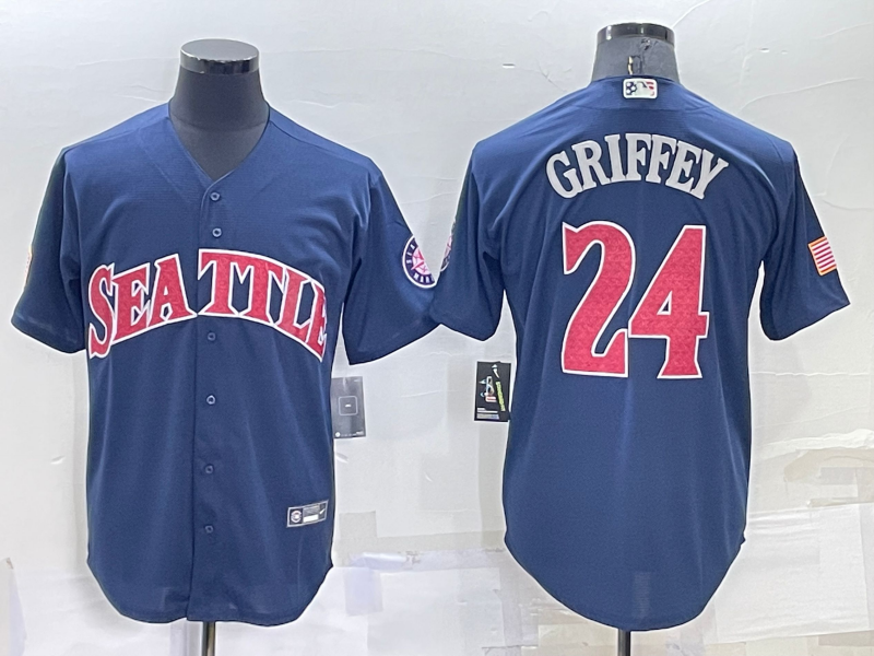 Men's Seattle Mariners Ken Griffey Jr. #24 Navy Player Jersey1 baseball jersey product view 1