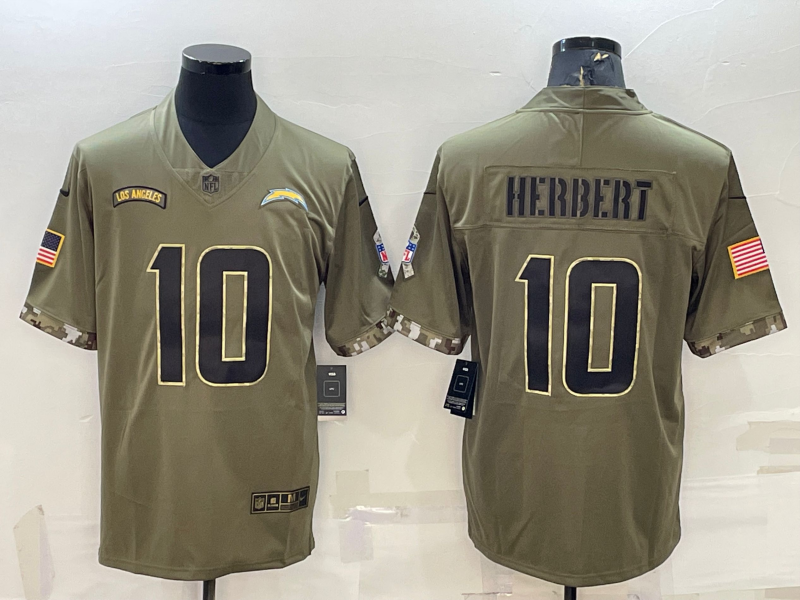 Men's Los Angeles Chargers Justin Herbert #10 Olive 2022 Salute To Service Limited Jersey1 football jersey product view 1