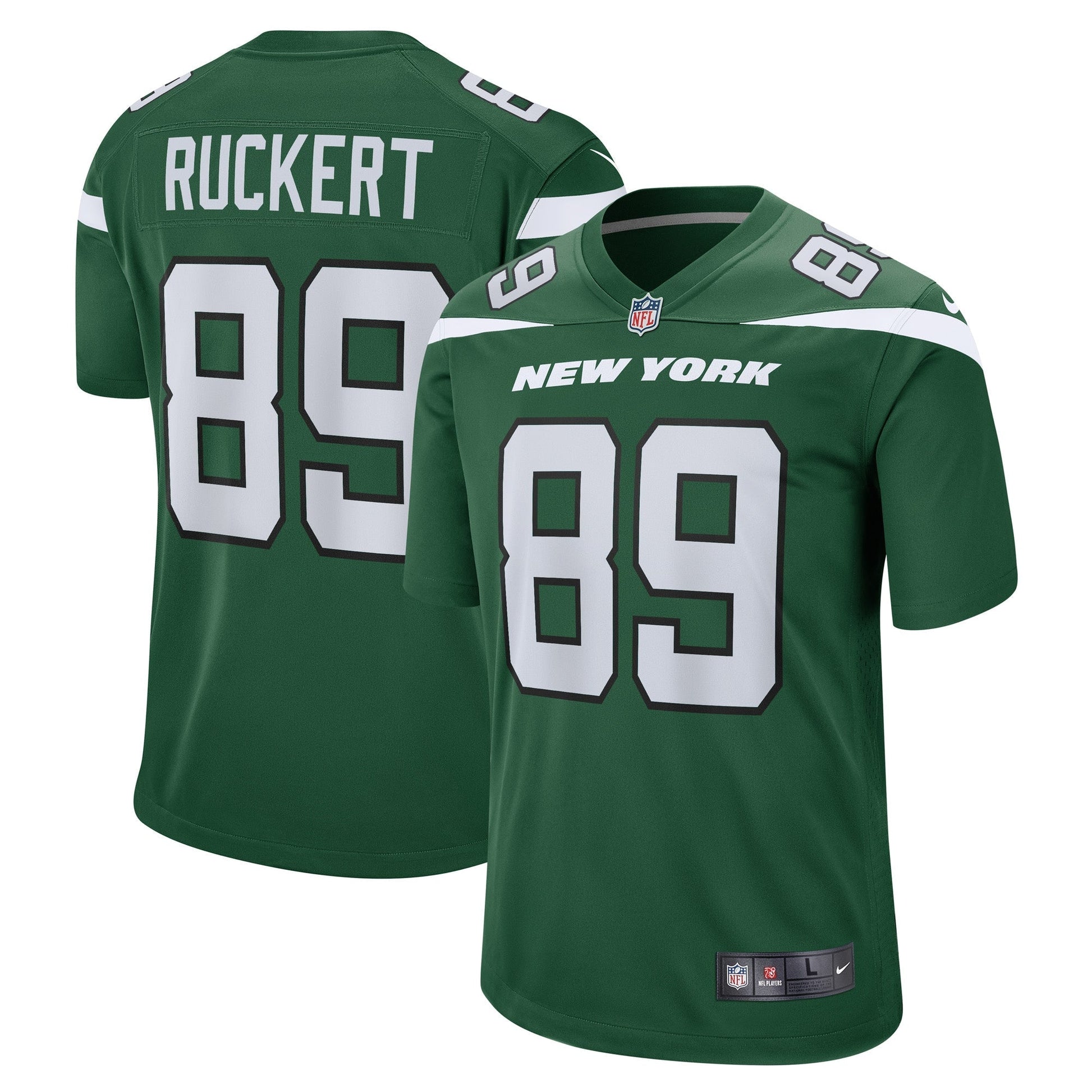 Jeremy Ruckert New York Jets Game Jersey - Gotham Green football jersey product view 1