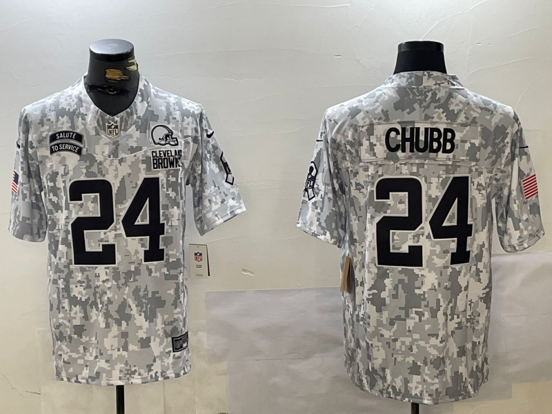 Men's Cleveland Browns Nick Chubb Arctic Camo 2024 Salute to Service Limited Jersey football jersey product view 1