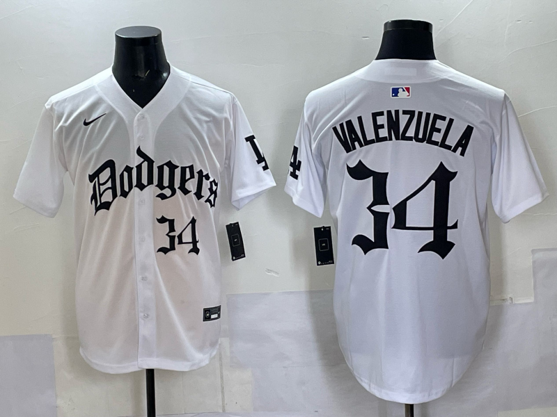 Men's Los Angeles Dodgers Fernando Valenzuela #34 White Alternate Player Jersey baseball jersey product view 1