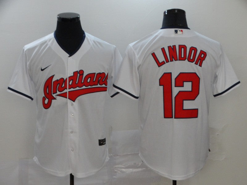 Men's Cleveland Guardians Francisco Lindor #12 White Replica Baseball Jersey1 baseball jersey product view 1