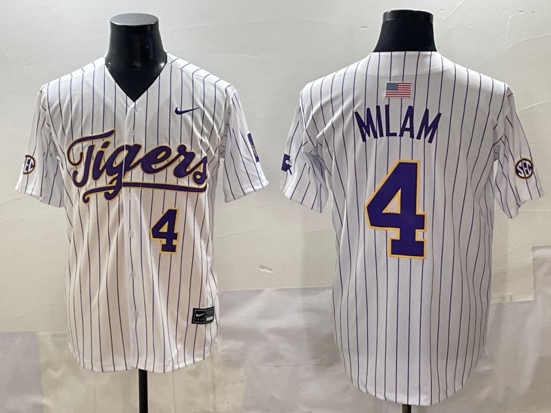 Men's LSU Tigers Steven Milam #4 White Replica Player Jersey sports jersey product view 1