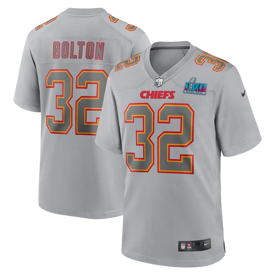Men's Kansas City Chiefs #32 Bolton Gray Super Bowl LVII Patch Atmosphere Fashion Game Jersey1 football jersey product view 1