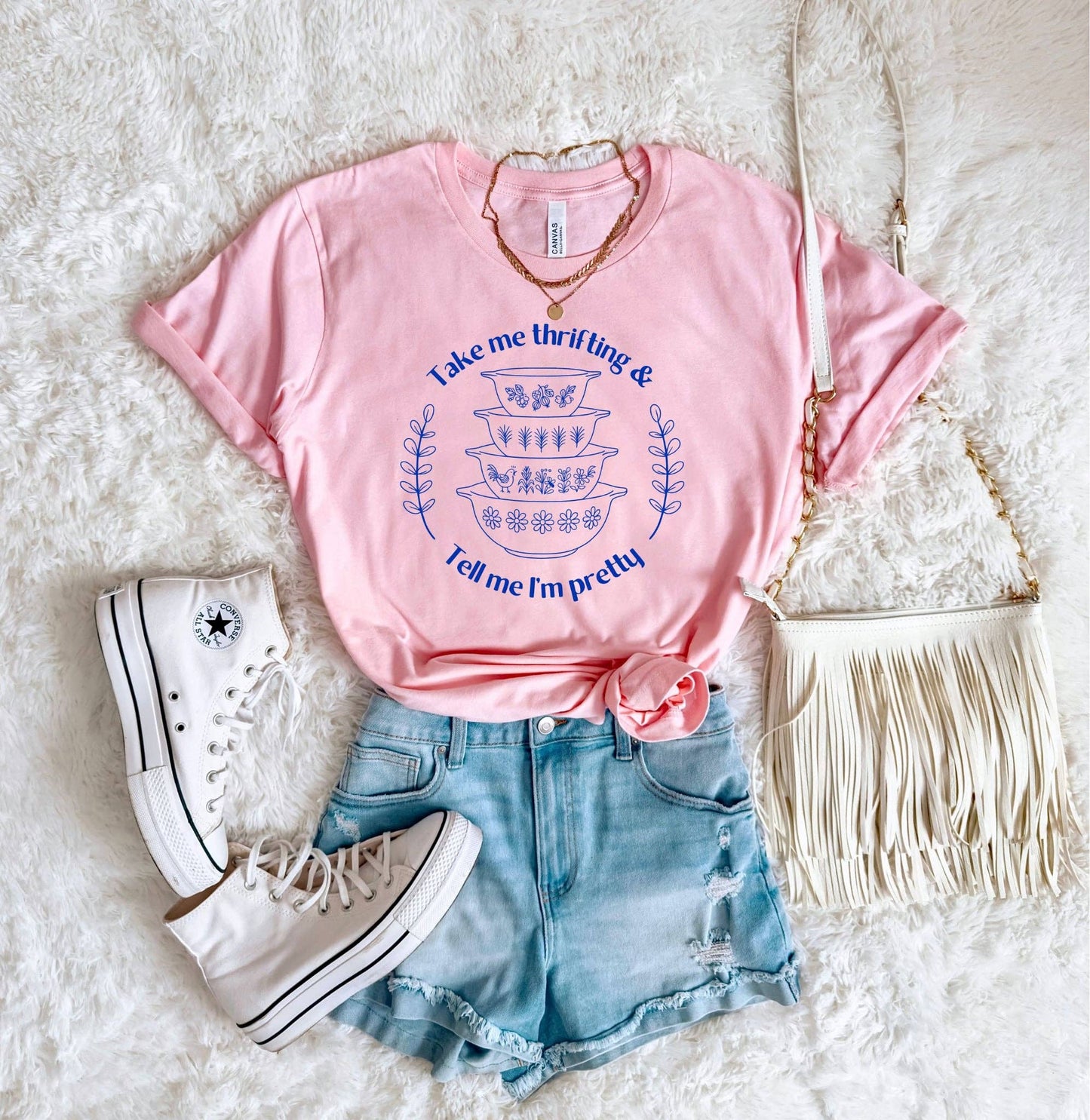 Take Me Thrifting Vintage Collage Pink Bella Graphic Tee Unisex T-shirt, Sweatshirt, Hoodie, Long Sleeve Tee - T-Shirt, Sweatshirt, Hoodie