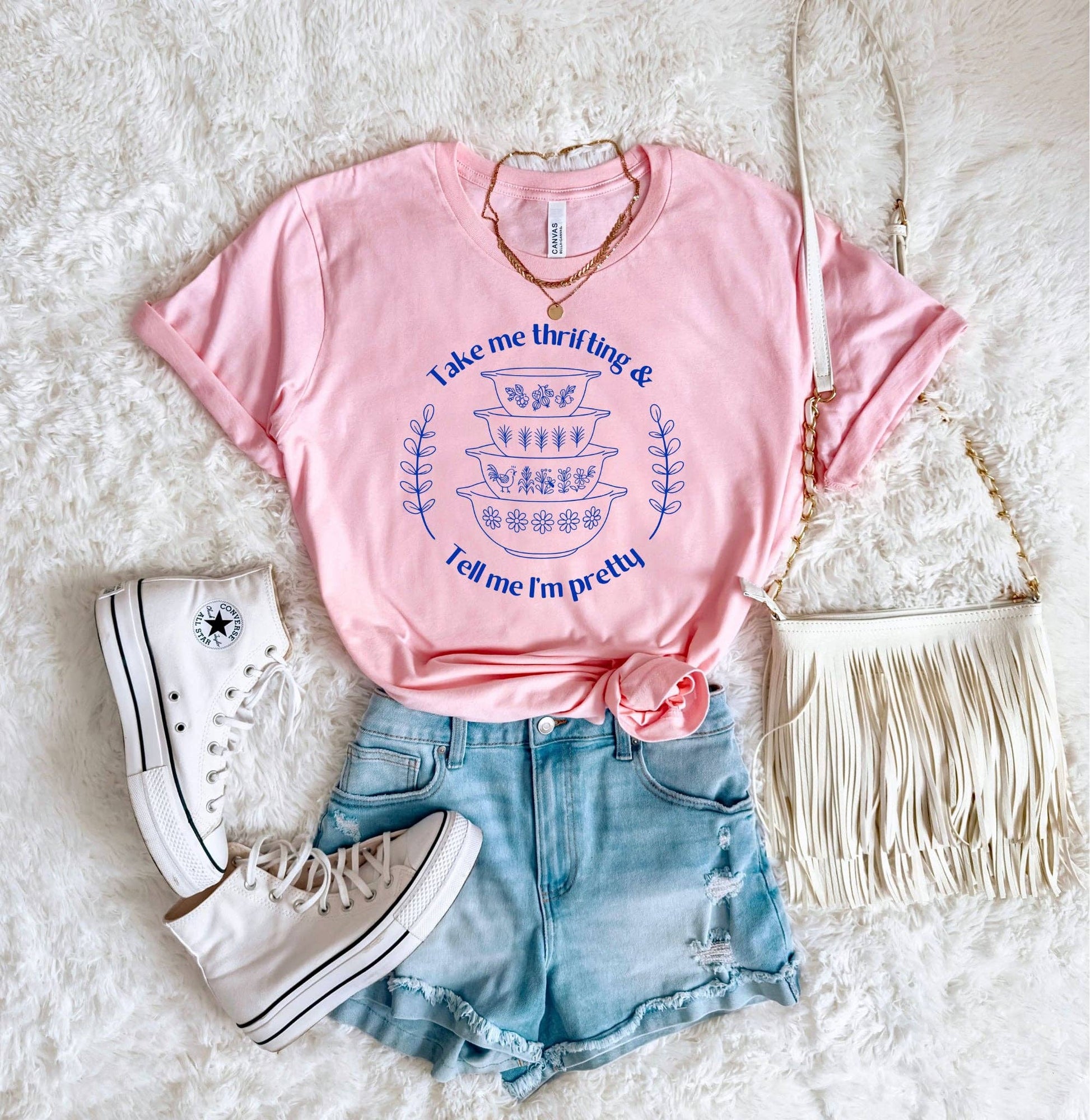 Take Me Thrifting Vintage Collage Pink Bella Graphic Tee Unisex T-shirt, Sweatshirt, Hoodie, Long Sleeve Tee - T-Shirt, Sweatshirt, Hoodie