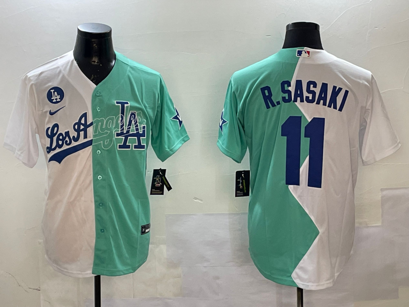 Men's Los Angeles Dodgers Roki Sasaki White/Green Player Jersey baseball jersey product view 1
