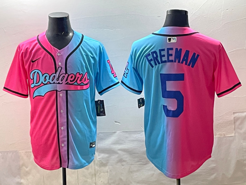 Men's Los Angeles Dodgers Freddie Freeman Pink/Blue Player Jersey baseball jersey product view 1