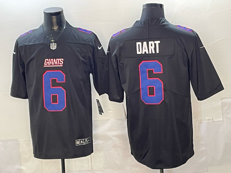 Men's New York Giants Jaxson Dart #6 Carbon Black Fashion Game Jersey football jersey product view 1
