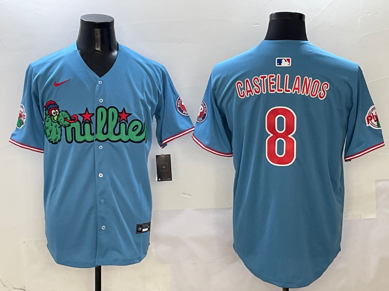 Men's Philadelphia Phillies Nick Castellanos Blue Player Jersey baseball jersey product view 1
