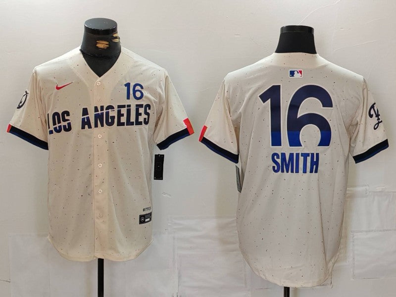 Men's Los Angeles Dodgers Will Smith Cream 2024 City Connect Replica Player Jersey baseball jersey product view 1