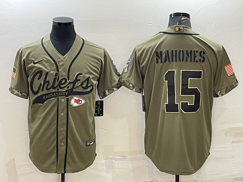 Men's Kansas City Chiefs Patrick Mahomes #15 Olive 2022 Salute To Service Limited Jersey1 Joint Edition football jersey product view 1